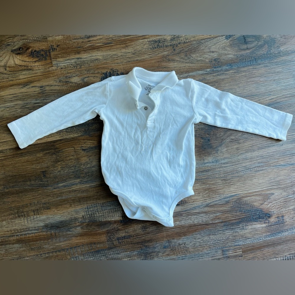 H&M White Long Sleeve Bodysuit with Collar, 12-18 months